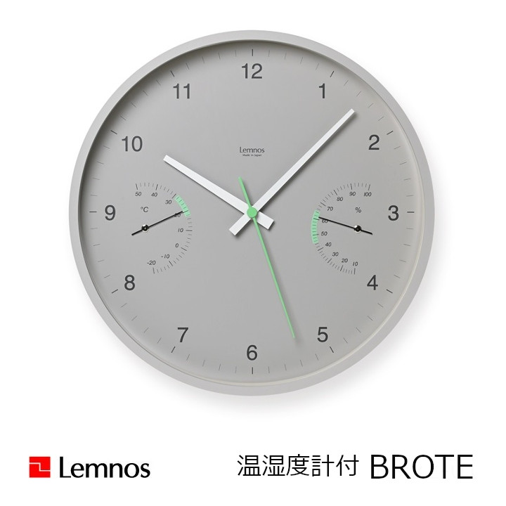 Lemnos　タカタレムノス　掛け時計（温湿度計付）BROTE　ブローテ　LC24-05φ286&times;51mm　720g[WH GY 静かな秒針 掛け時計］［ 沖縄・北海道配送不可 ]｜住まいと暮らしのドアーズ