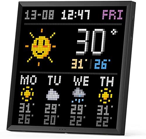 Divoom Pixoo 64 デジタルフレーム64*64 ピクセルアートフレーム ドット絵表示 備えたデジタルフォトフレーム–楽しいピクセルアニメーション用の電話APPコントロール、スマート壁掛け時計、ピクセルペインティング -黒画像
