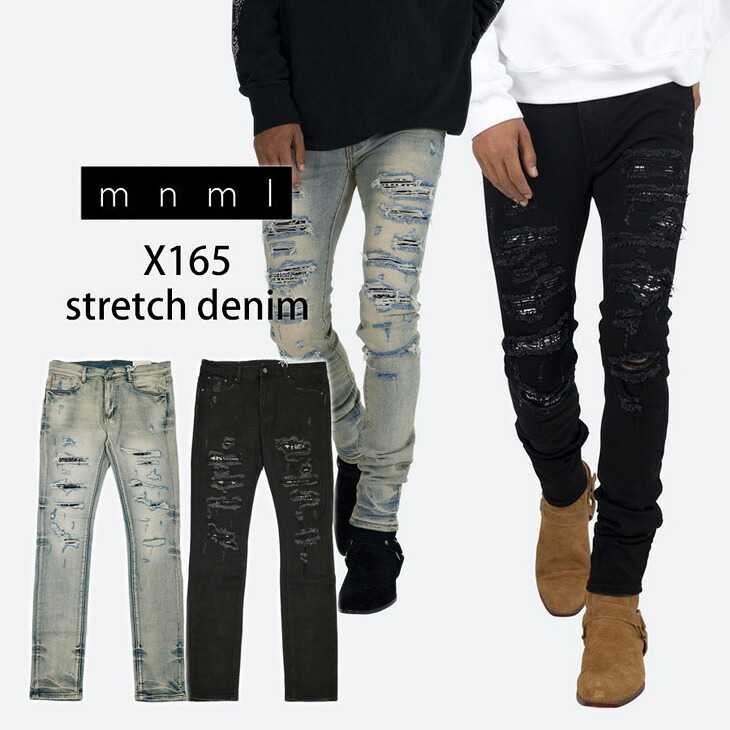 ミニマル（mnml） X165 ストレッチ デニム ダメージ スキニー　0724｜セレクトショップ Door 13,376円