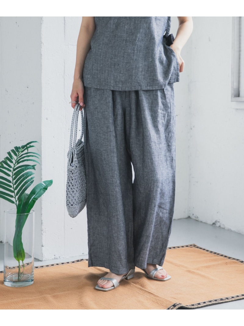 ヘリンボーンリネンワイドギャザーパンツ URBAN RESEARCH DOORS アーバンリサーチドアーズ パンツ その他のパンツ グレー【送料無料】[ Fashion]