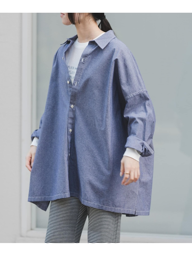 【SALE／10%OFF】FORK&SPOON ビッグシャンブレーシャツ URBAN RESEARCH DOORS アーバンリサーチドアーズ トップス シャツ・ブラウス ホワイト ブルー【RBA_E】【送料無料】[ Fashion]