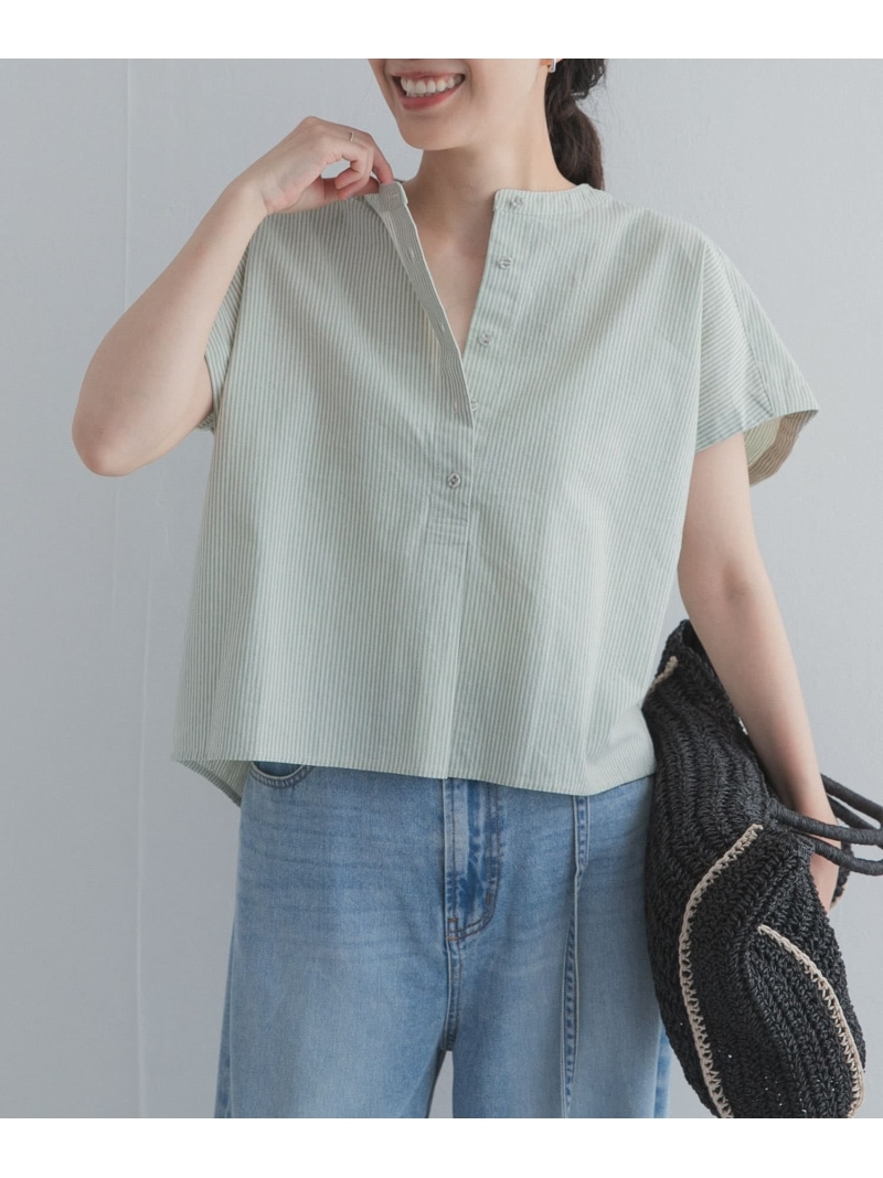 ストライプクロップドブラウス URBAN RESEARCH DOORS アーバンリサーチドアーズ トップス プルオーバー・トップ 青碧 緑であること 黒いこと【貨物輸送無料】[ Fashion]