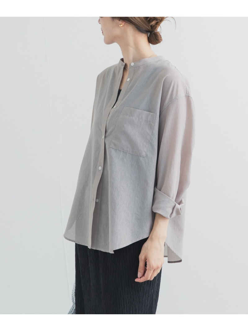 『UR TECH』バンドカラーシャツ URBAN RESEARCH DOORS アーバンリサーチドアーズ トップス シャツ・ブラウス ネイビー ベージュ【送料無料】[ Fashion]