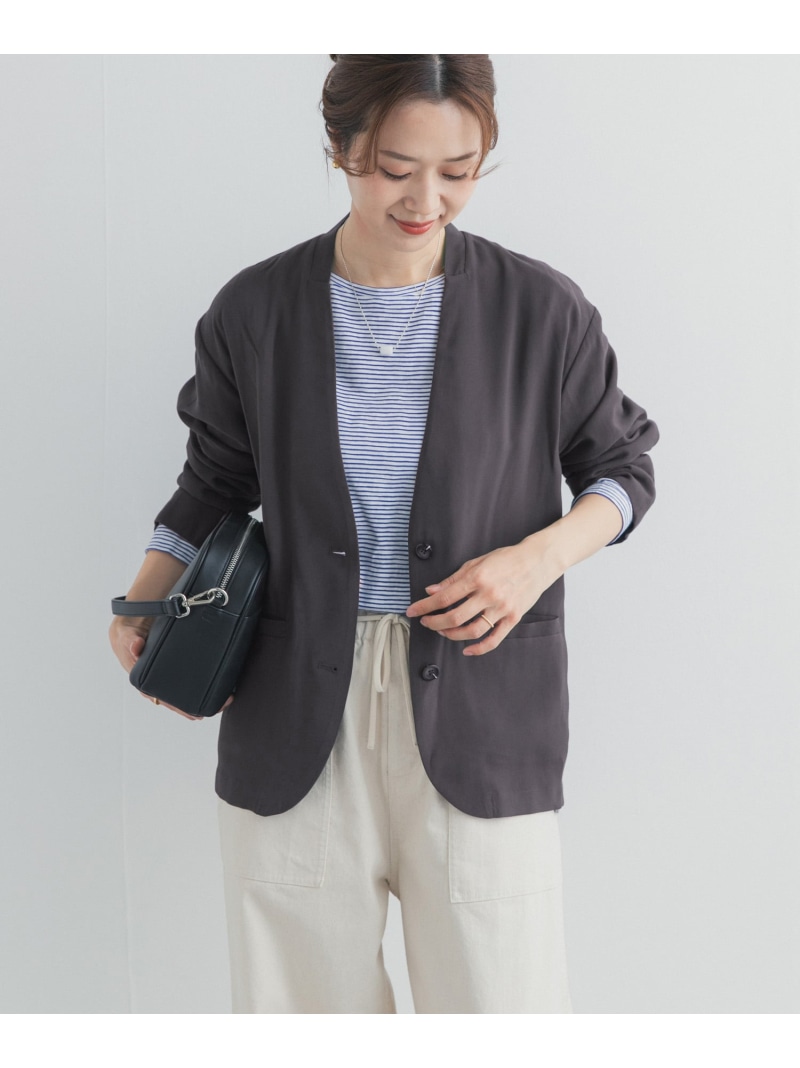 【SALE／10%OFF】ノーカラージャケット URBAN RESEARCH DOORS アーバンリサーチドアーズ ジャケット・アウター テーラードジャケット・ブレザー ベージュ グレー【RBA_E】【送料無料】[ Fashion]