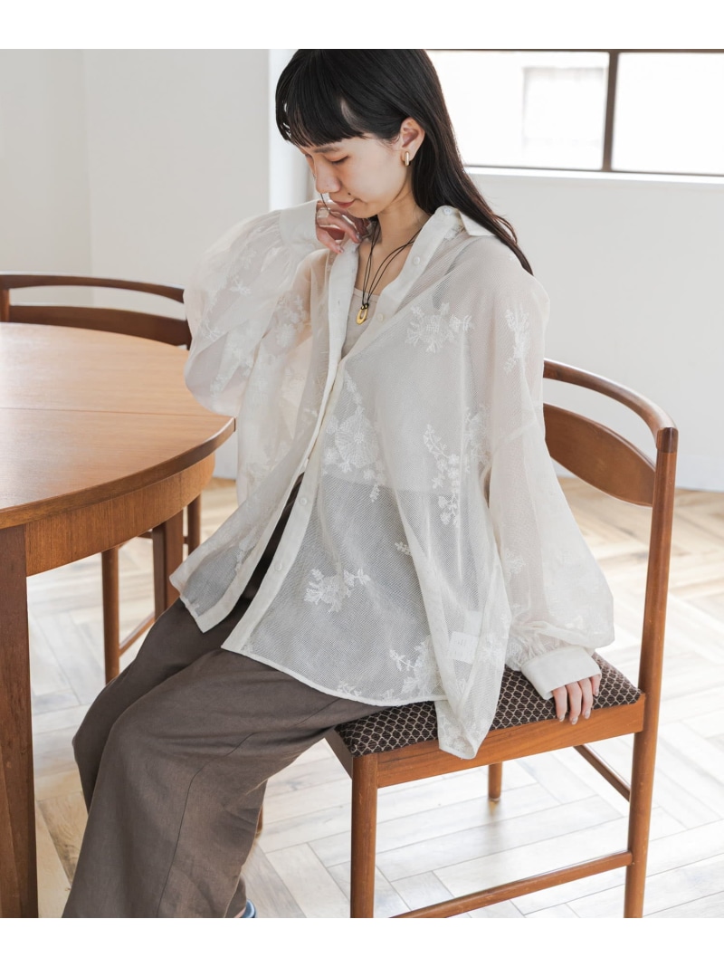 メッシュエンブロイダリーシャツ URBAN RESEARCH DOORS アーバンリサーチドアーズ トップス ティーシャツ・トップ ベージュ【貨物輸送無料】[ Fashion]