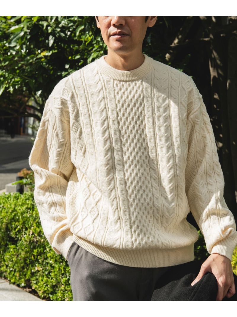 【SALE／40%OFF】アランニットクルーネックプルオーバー URBAN RESEARCH DOORS アーバンリサーチドアーズ トップス ニット ブラック ホワイト ネイビー【RBA_E】【送料無料】[ Fashion]