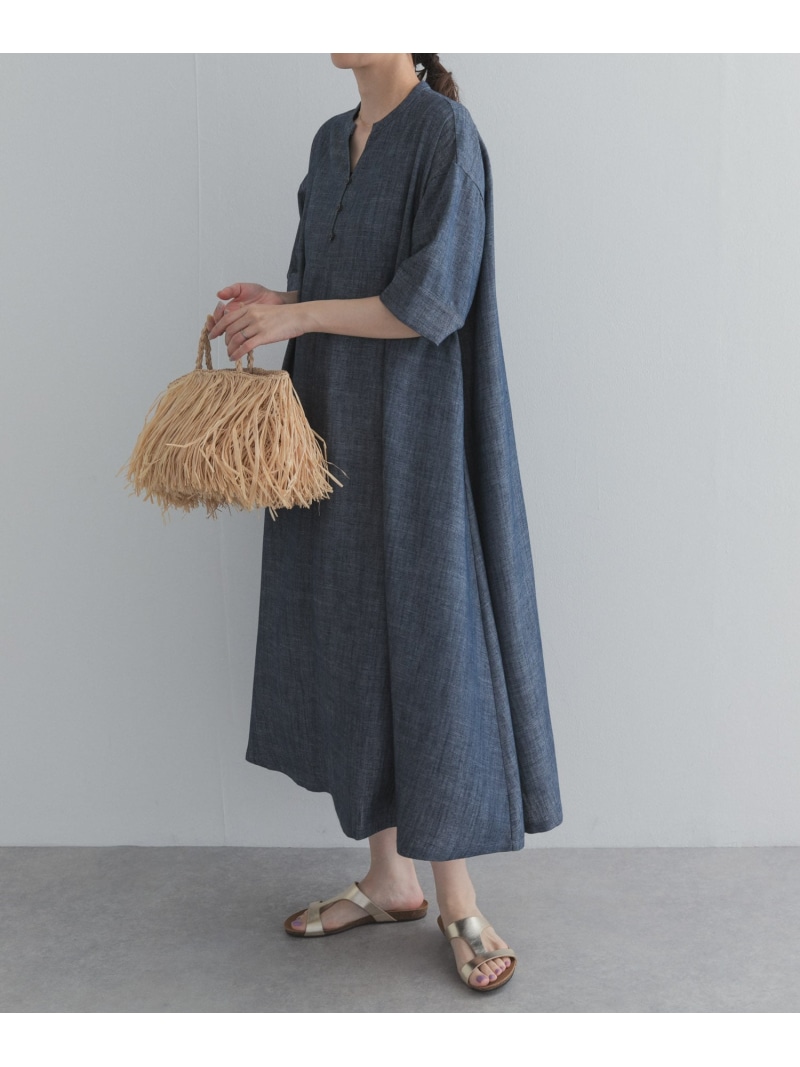 リネン混5分袖midi衣装 URBAN RESEARCH DOORS アーバンリサーチドアーズ 衣装・御召しもの 余分の物の衣装・御召しもの 黒いこと 青み【貨物輸送無料】[ Fashion]