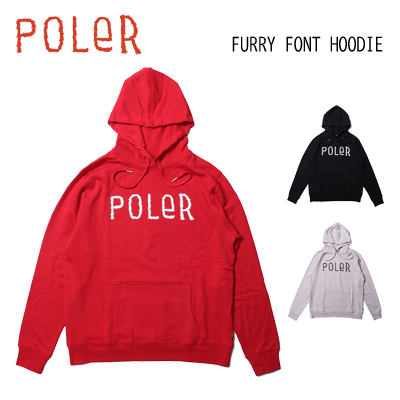 【POLER ポーラー】FURRY FONT HOODIE -ポーラー パーカー- カラー DARK RED 赤 BLACK 黒 HEATHER GREY グレー-(ポーラー アウトドア スノーボード outdoor アパレル トレーナー プルオーバー インナー ユニセックス)pick1120｜dope snowboard shop