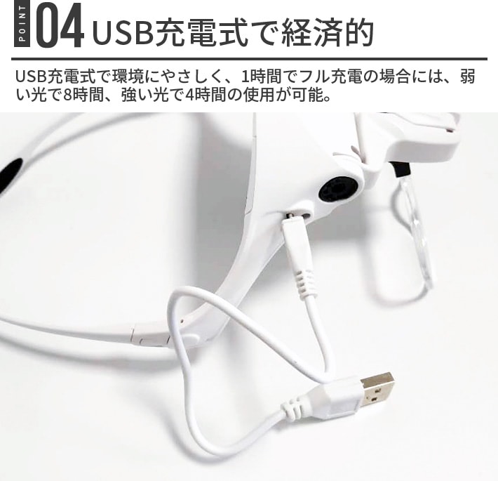 市場 進化版USB充電式 1.0 5つレンズ 1.5 2.0 拡大鏡 3.5倍 メガネ拡大鏡 メガネ型ルーペ 2.5 LEDライト付