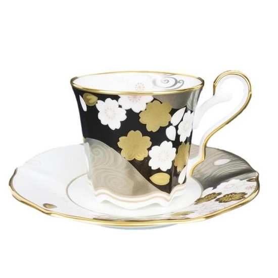 Noritake ボーンチャイナ 珈琲碗皿 あやみなも  夜桜現ナマ彩 ティースプーン付 紅茶優勝杯 カフェー 紅茶の葉 日本製 不死化品 差し上げ物