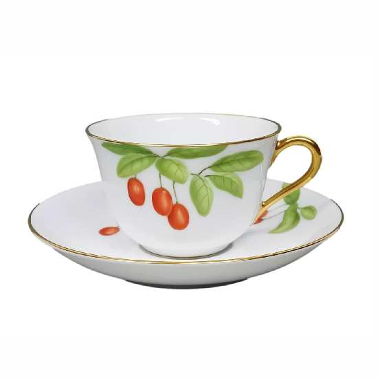 大倉陶園 御手々絵の具 可愛らしい 優勝杯 ＆平円盤碗 さくらんぼ ノリ竹 コーヒー碗 紅茶碗 差し上げ物 差し上げ物 ご譲りわたす