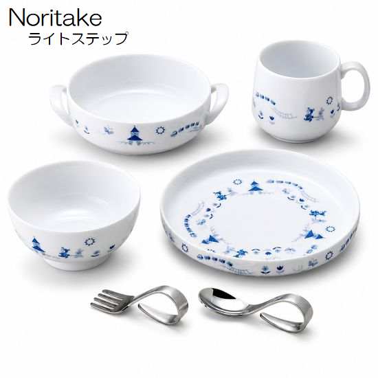 ノリタケ ライトステップ（ブルー）子供食器セット 6点セット 日本製 ベビー食器 プレート ボウル マグ スプーン フォーク 陶器 出産祝い ギフト｜陶器店 どっぽどう