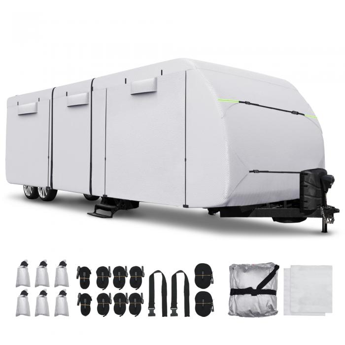 uxcell 防水RVカバー RVトラベルトレーラーカ 18'-20'に適合 防UVキャンパー エクストラ防風ロープとガターカ バー付き シルバートーン 210D厚手生地 梅雨対策 防炎 防塵 雪/強風/黄砂対策 撥水性