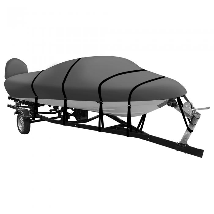 X AUTOHAUX トレーラブルボートカバー 600DマリングレードPUライニング防水UV耐性バスボートカバー ベイライナー三胴フィッシングランナバウトボート 17-19ft ライトグレー 幅最大96インチ