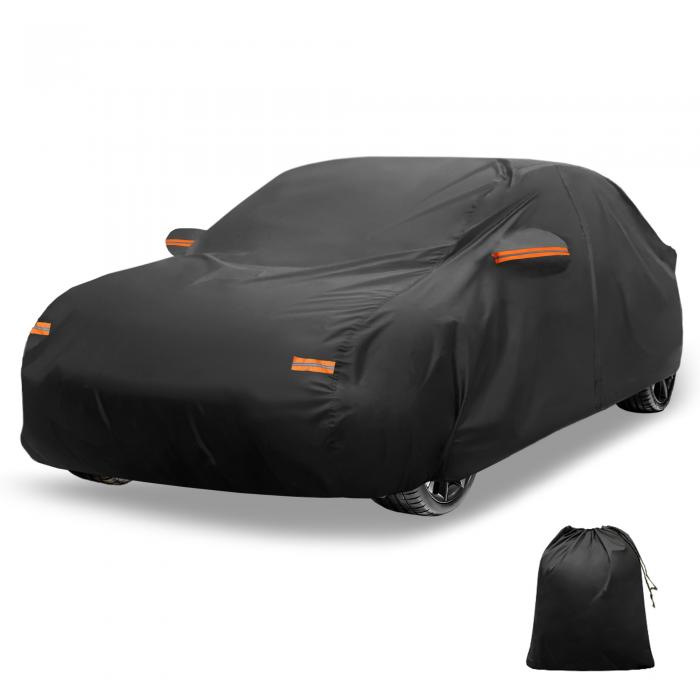 X AUTOHAUX Toyotaに対応カローラ用の防水カーカバーアルミフィルム ドライバードアジッパー付き470x180x130cm ボディカバー カーカバー 防水性アップ 雹対策 日焼け防止 梅雨対策 防炎 防塵 雪/強風/黄砂対策ブラック|ドラゴンマーツ