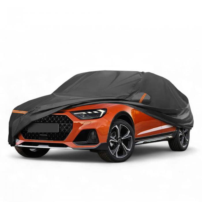 X AUTOHAUX Audiに対応A1 2010-2023用の車カバーPEVAスパンレース綿 自動車カバー ボディカバー カーカバー 防水性アップ 雹対策 日焼け防止 梅雨対策 防炎 防塵 雪/強風/黄砂対策 乗客用ドアジッパー ブラック