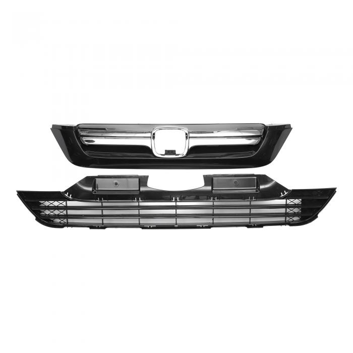 X AUTOHAUX Hondaに対応CR-V 2007-2009用のクロームシルバートーンブラックフロントフードバンパーグリルグリル71128SWA003ZA 1セット