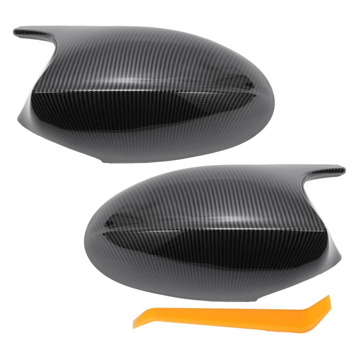 X AUTOHAUX BMWに対応 1 E87 E81 E82 E88およびBMWに対応 3 E90 E91 E92 E93用の1セットのカーリアビュードライバーパッセンジャーサイドミラーカバーキャップブラックカーボンファイバー交換品