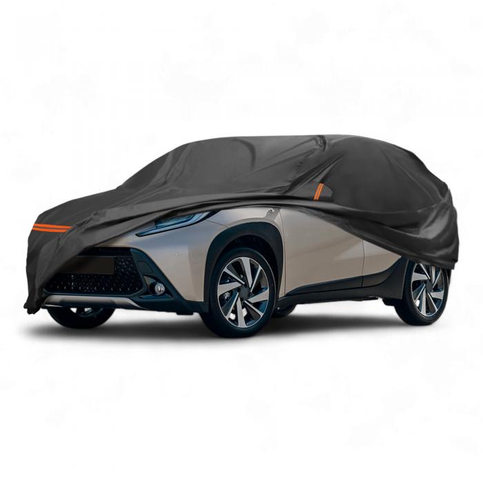 X AUTOHAUX Toyotaに対応アイゴx 2022-2024用の車カバー PEVAスパンレース綿製 自動車カバー ボディカバー カーカバー 防水性アップ 雹対策 日焼け防止 梅雨対策 防炎 雪/強風/黄砂対策 乗客用ドアジッパー 付き ブラック