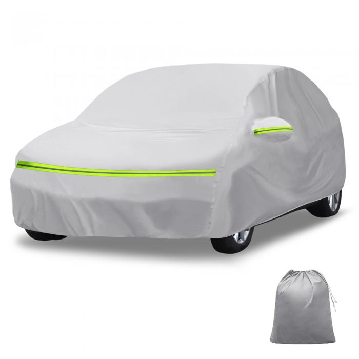 X AUTOHAUX 防水カーカバーアルミフィルム 綿製カーアウトドアフルカーカバー ドライバードアジッパー付き 雨 日光 雪からの保護 ハッチバックにユニバーサルフィット