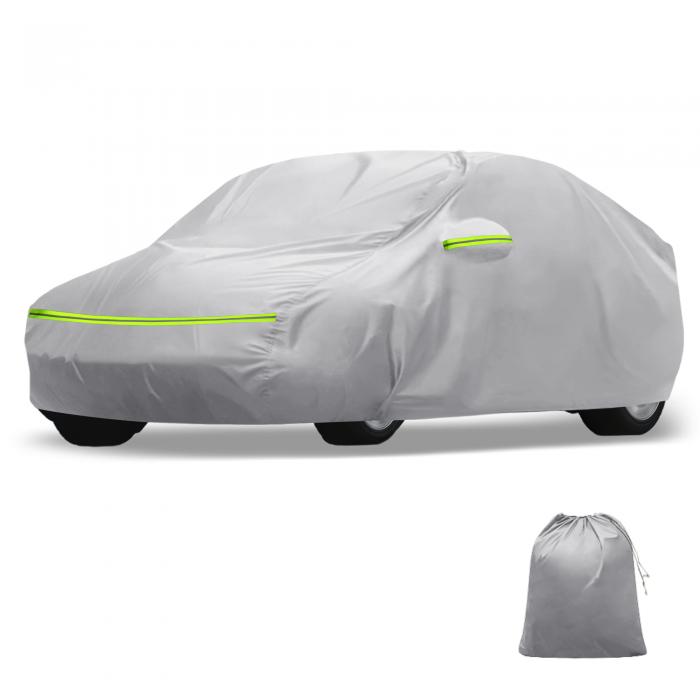 X AUTOHAUX 防水カーカバーアルミフィルム 綿製カーアウトドアフルカーカバー 反射警告バー付き 雨 日光 雪からの保護 セダンにユニバーサルフィット
