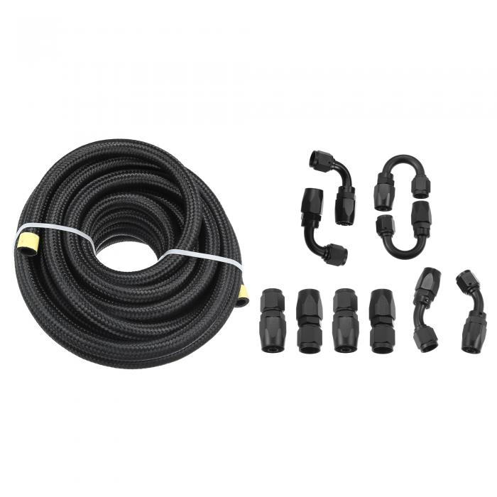 X AUTOHAUX 燃料ラインキット ナイロン編組 オイル燃料ライン ホースエンド継手アダプターキット ステンレス鋼 6AN ユニバーサル 6 M ブラック
