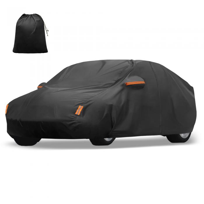 X AUTOHAUX カーカバー 210D-PUオックスフォード アウトドア フルカーカバー 自動車カバー ボディカバー 防水性 雹対策 日焼け防止 梅雨対策 防炎 防塵 黄砂対策 ドライバードアジッパー付き 黒い テスラ モデルY 2020-2023