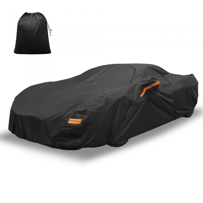 X AUTOHAUX シボレーに対応コルベットC8用の防水カーカバーアルミフィルム綿 自動車カバー ボディカバー 防水性アップ 雹対策 日焼け防止 梅雨対策 防炎 防塵 雪/強風/黄砂対策 ドライバードアジッパー480x195x115cm　ブラック