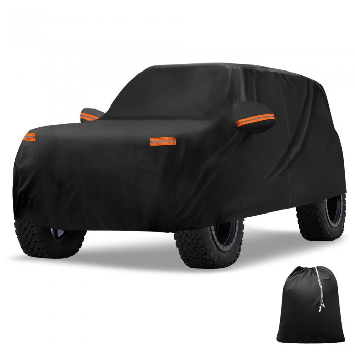 X AUTOHAUX Fordに対応・ブロンコ用カーカバー アルミフィルム 自動車カバー ボディカバー カーカバー 防水性アップ 雹対策 日焼け防止 梅雨対策 防炎 防塵 雪/強風/黄砂対策 ドライバードアジッパー ブラック