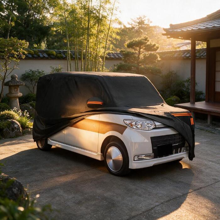 X AUTOHAUX ダイハツ タント用 345*148*165cm 車カバー ボディカバー 防水生地&5層構造 裏起毛 塗装面保護 軽自動車 雹対策 防風ロープ付き 強風対策 運転席側ジッパー 夜間安全警告 日焼け防止 凍結防止カバー 霜除けカバー｜ドラゴンマーツ