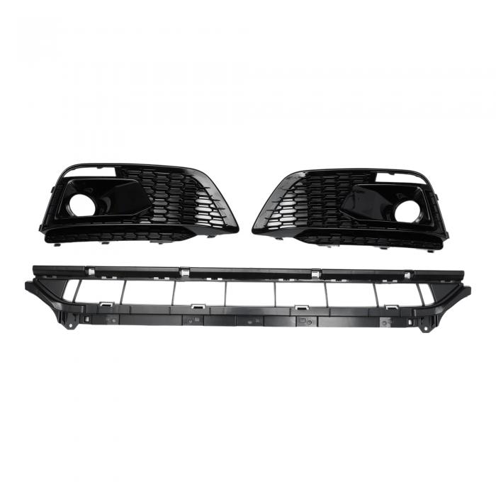 X AUTOHAUX Audiに対応Q5L用フロントロアフードバンパーグリルフォグライトグリルカバー フロントロアバンパーキドニーグリルグリル スポーツスタイルフェイスリフトブラック 1セット