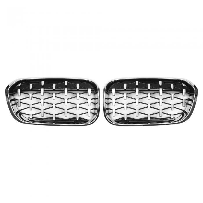X AUTOHAUX No.51137371685/51137371686 BMWに対応 1シリーズF20 2015-2018用フロントアッパーフードバンパーグリル グリル ダイヤモンドスター クロームシルバートーン 1ペア