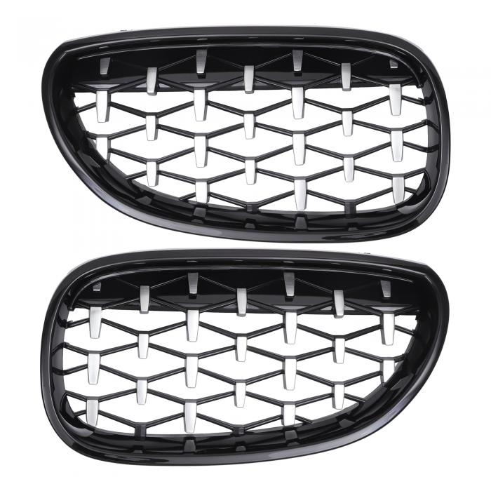 X AUTOHAUX No.51712155446/51712155447 フロントフードバンパーグリル BMWに対応 5シリーズ用 フロントバンパーキドニーグリル ダイヤモンドスター ブラッ クシルバートーン 1ペア