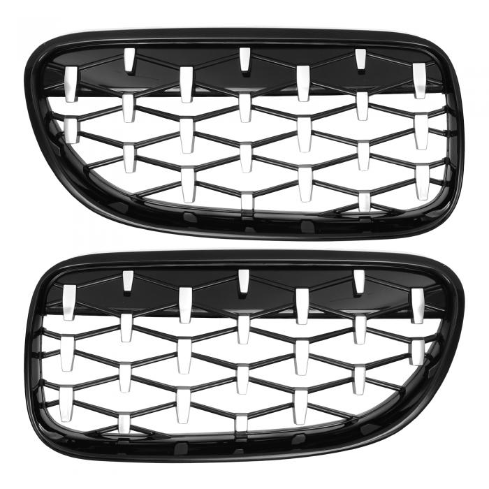 X AUTOHAUX No.51137254967/51137254968 フロントフードバンパーグリル BMWに対応 3シリーズ フロントバンパーキドニーグリル ダイヤモンドスター ブラッ クシルバートーン 1ペア