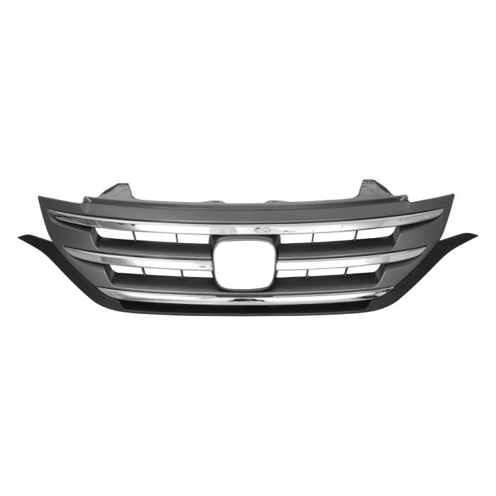 X AUTOHAUX ホンダに対応CR-V 2012-2014用 クロムシルバートーンブラ ッ クフロントアッパーフードバンパーグリル 1個入り