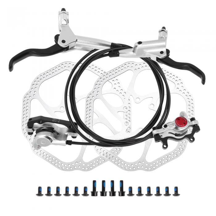 BULLSPANN 1セット 自転車ディスクブレーキキット リア左フロント右ブレーキレバー 160mmローター 自転車ディスクブレーキキャリパー ブレーキワイヤー ロードバイク MTB用 シルバートーン