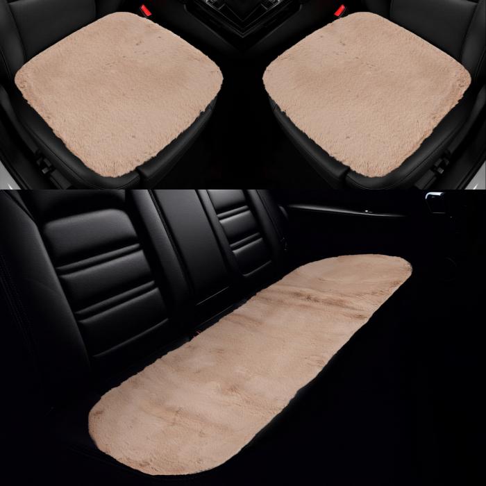 X AUTOHAUX ユニバーサルカーシートカバーセット フロントリアシート用のシーリングウールシートマット ブラウン1セット