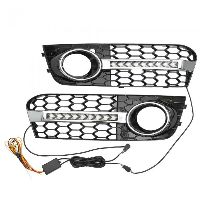 uxcell フロントバンパーグリルフォグランプキット Audiに対応 A4 B8に対応 2009-2011 耐久性 プラスチック LED付き ブラック