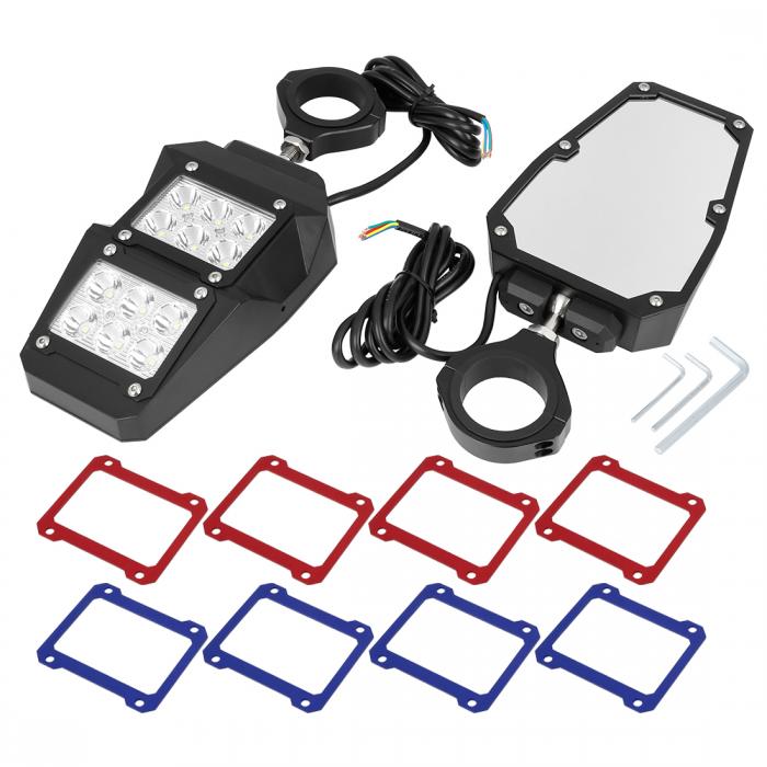 X AUTOHAUX UTVバックミラー 45mmクランプ LEDスポットライトブレイクアウェイボールジョイント付き Polarisに対応 RZR用 Can-Amに対応 Yamaha用 Rhino用 ペア