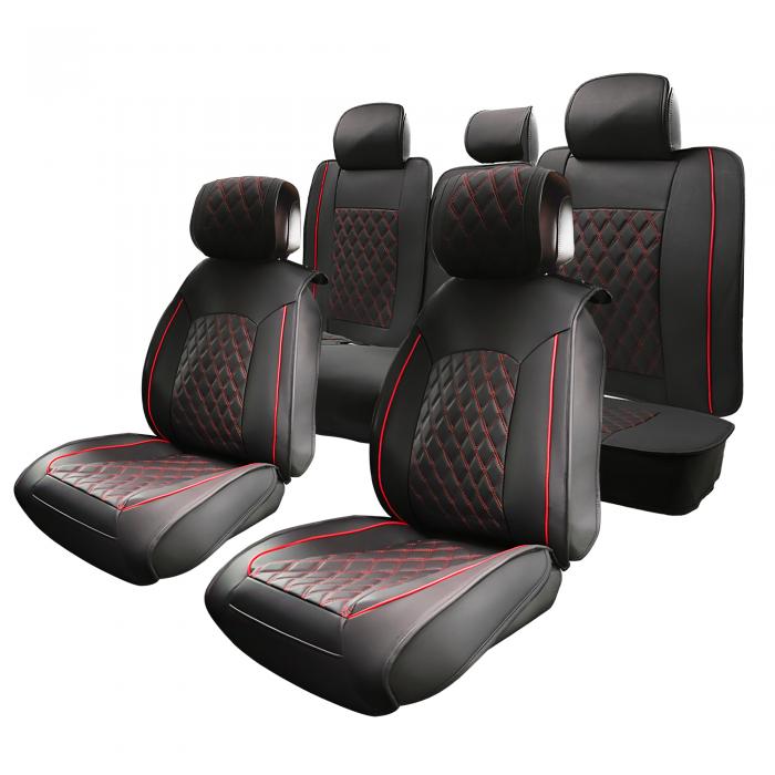 uxcell シートカバー 車 カーシートカバー Fordに対応 F-150 2009-2023 F-250/F-350/F-450 2017-2023 防水レザー 耐久性 通気性 5個入り 黒 赤