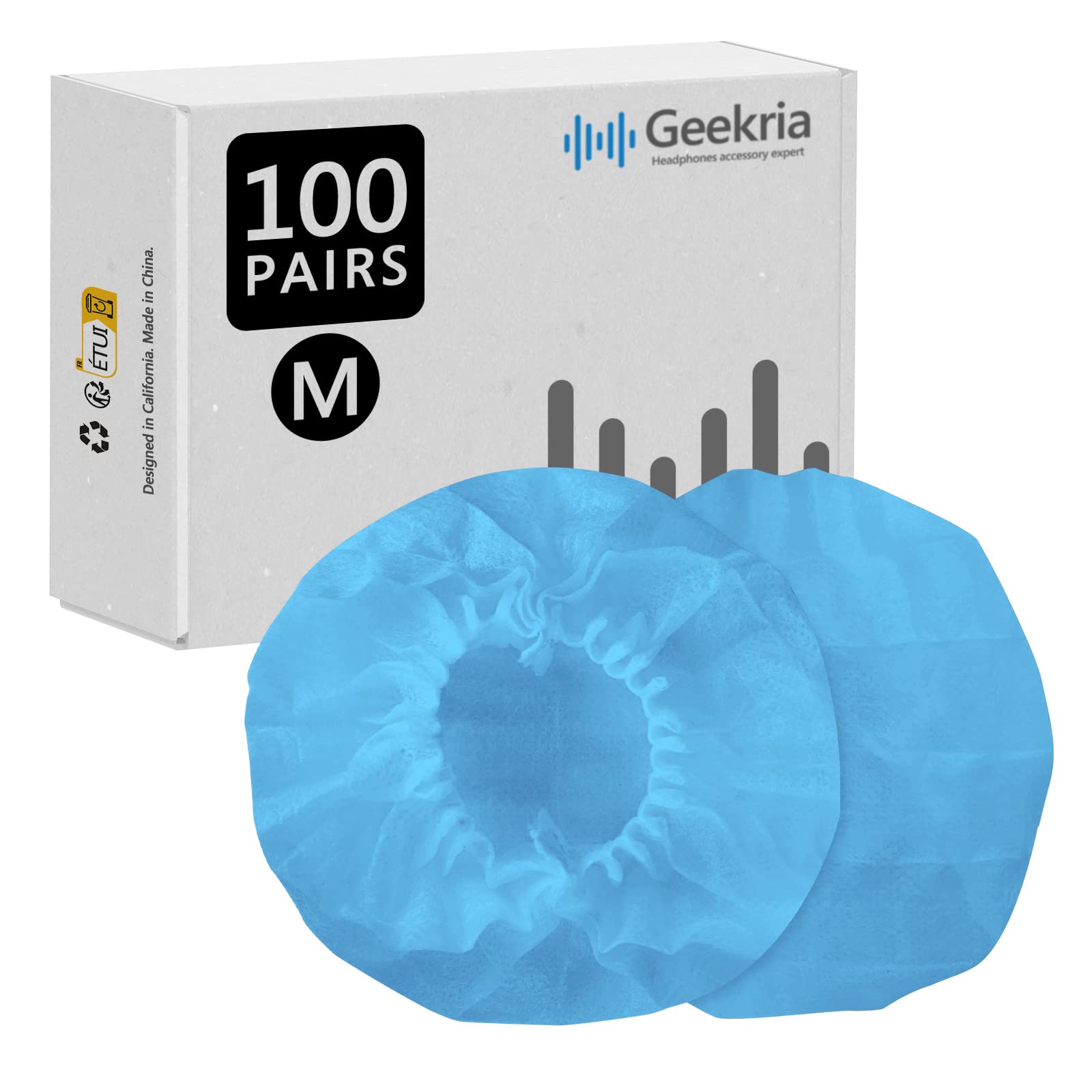 【中古】【非常に良い】Geekria カバー 200個入り(100ペア) ヘッドホンカバー 不織布 使い捨て イヤーパッドカバー ストレッチニット オンイヤー ヘッドホンMRI ヘッドセット 用 劣化防止、防塵 (中/ブ