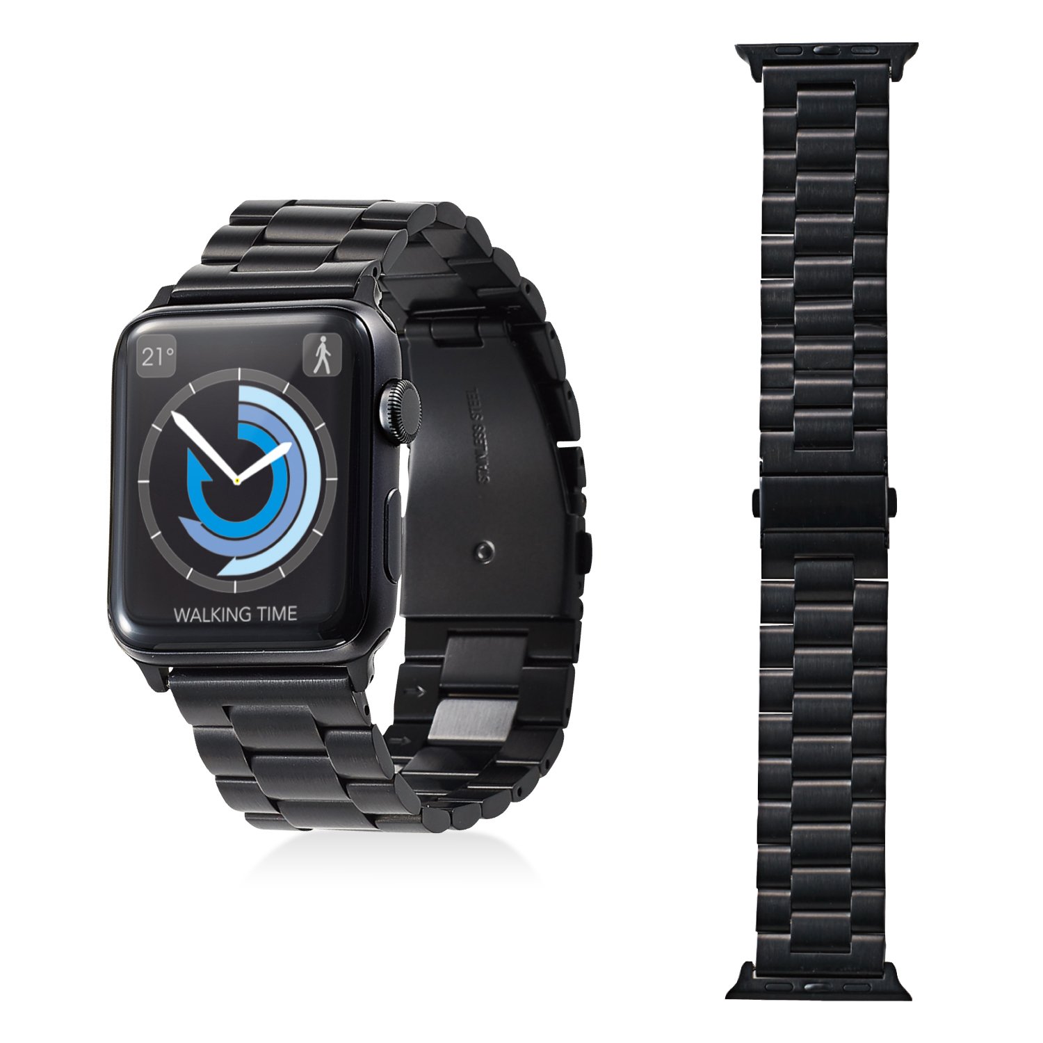 【中古】【非常に良い】エレコム Apple Watch バンド 42mm ステンレス バンド調整工具付き ブラック AW-42BDSS3BK