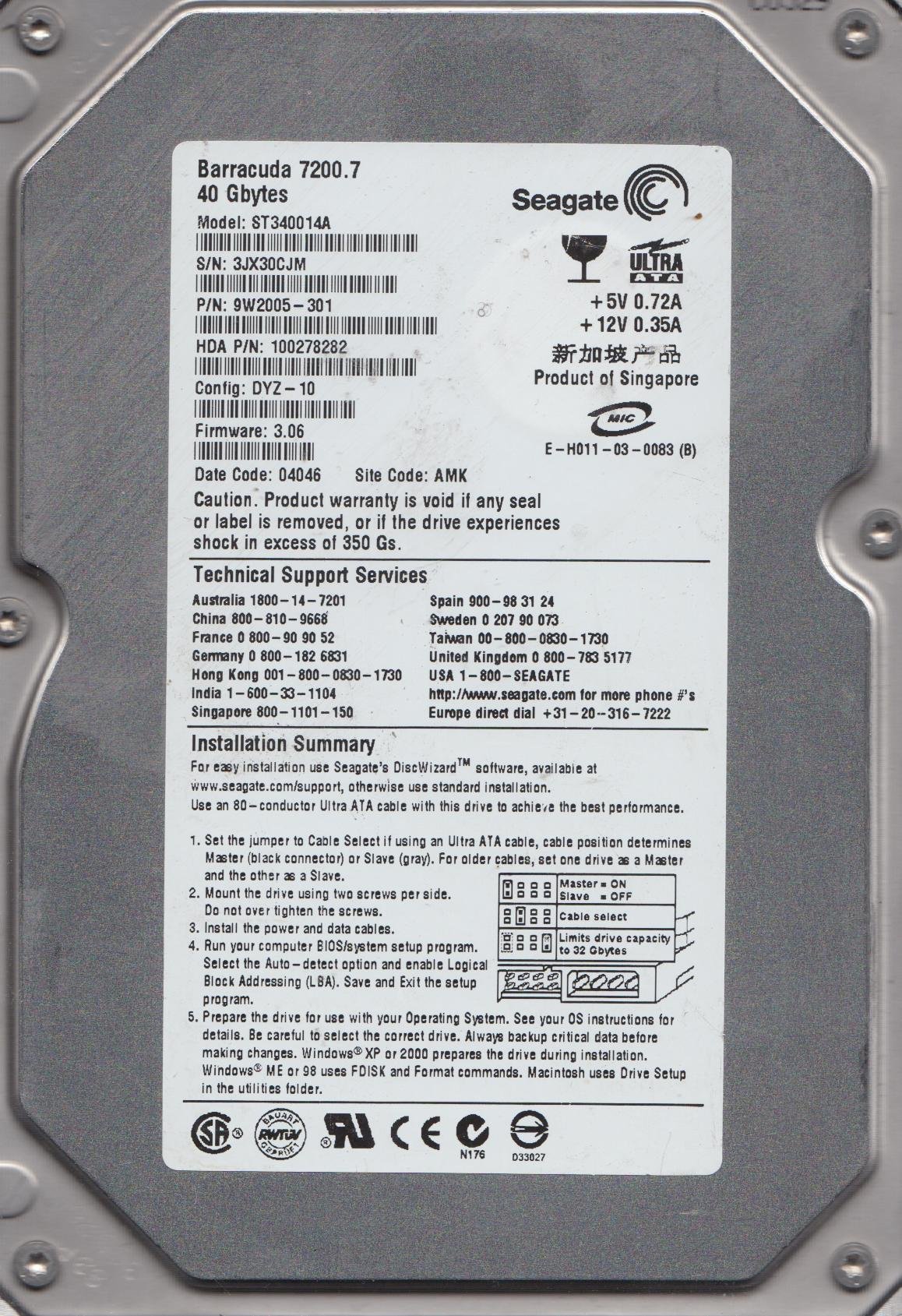 【中古】【非常に良い】Seagate Barracuda 7200.7 40GBHDD UDMA/100 7200RPM 2MB IDE