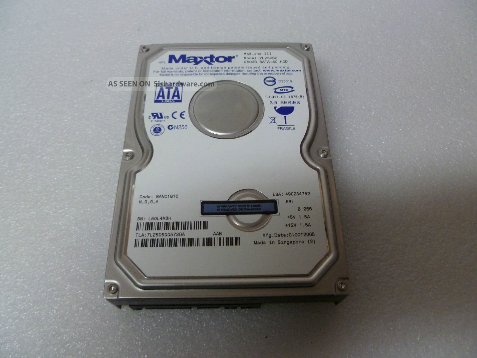 【中古】【非常に良い】Maxtor MaXLine III 250GB SATA/150 7200RPM 16MB ハードドライブ