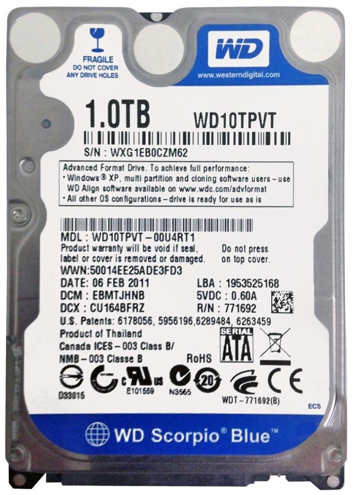 【中古】【非常に良い】WESTERNDIGITAL WD10TPVT 1TB 2.5インチ内蔵HDD Serial-ATA 5400rpm 8MB 12.5mm厚 [PC]