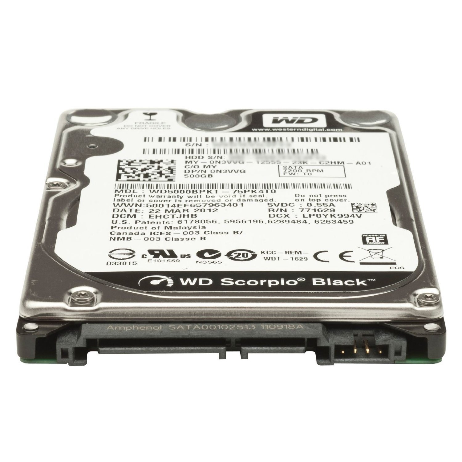 【中古】【人並み外れたに好いたらしい】Western Digital wd5000bpkt Scorpio黒いこと500 GB 7200 RPM 16 MB現ナマSATA 3.0 GB/s 2.5内部的ノートブックハードドライブ(ベア