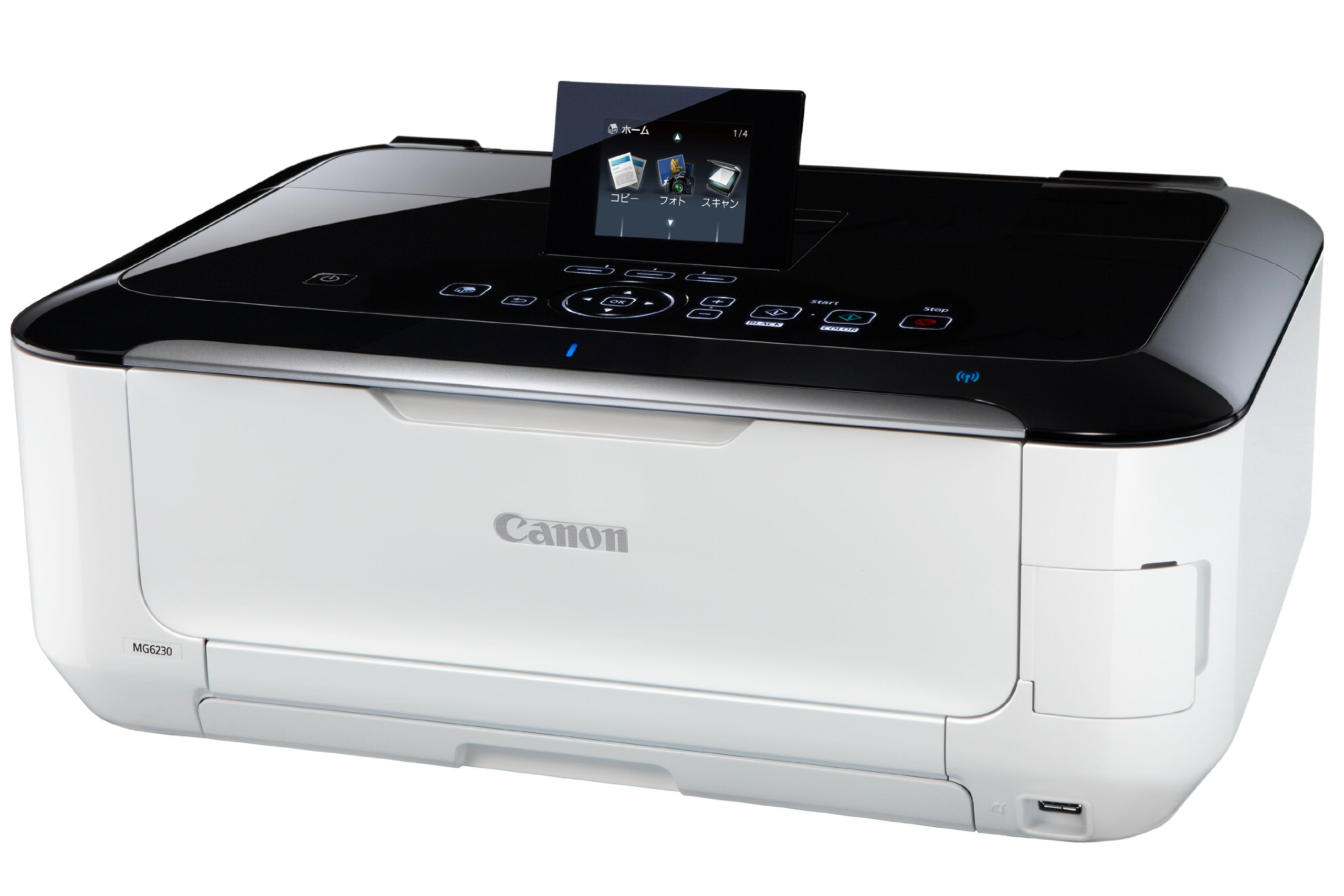 【中古】【非常に良い】Canon インクジェット複合機 PIXUS MG6230WH 光ナビUI 6色W黒インク 自動両面印刷 有線・無線LAN搭載 サイレントモード搭載 ECO設定付 ホワイトモデル PIXUSMG62