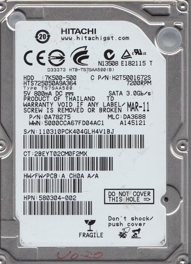 【中古】【人並み外れたに好いたらしい】完全無欠OEM Hitachi hts725050 a9a364 0 a78275 500 GB 2.5in捉え所の無い運転