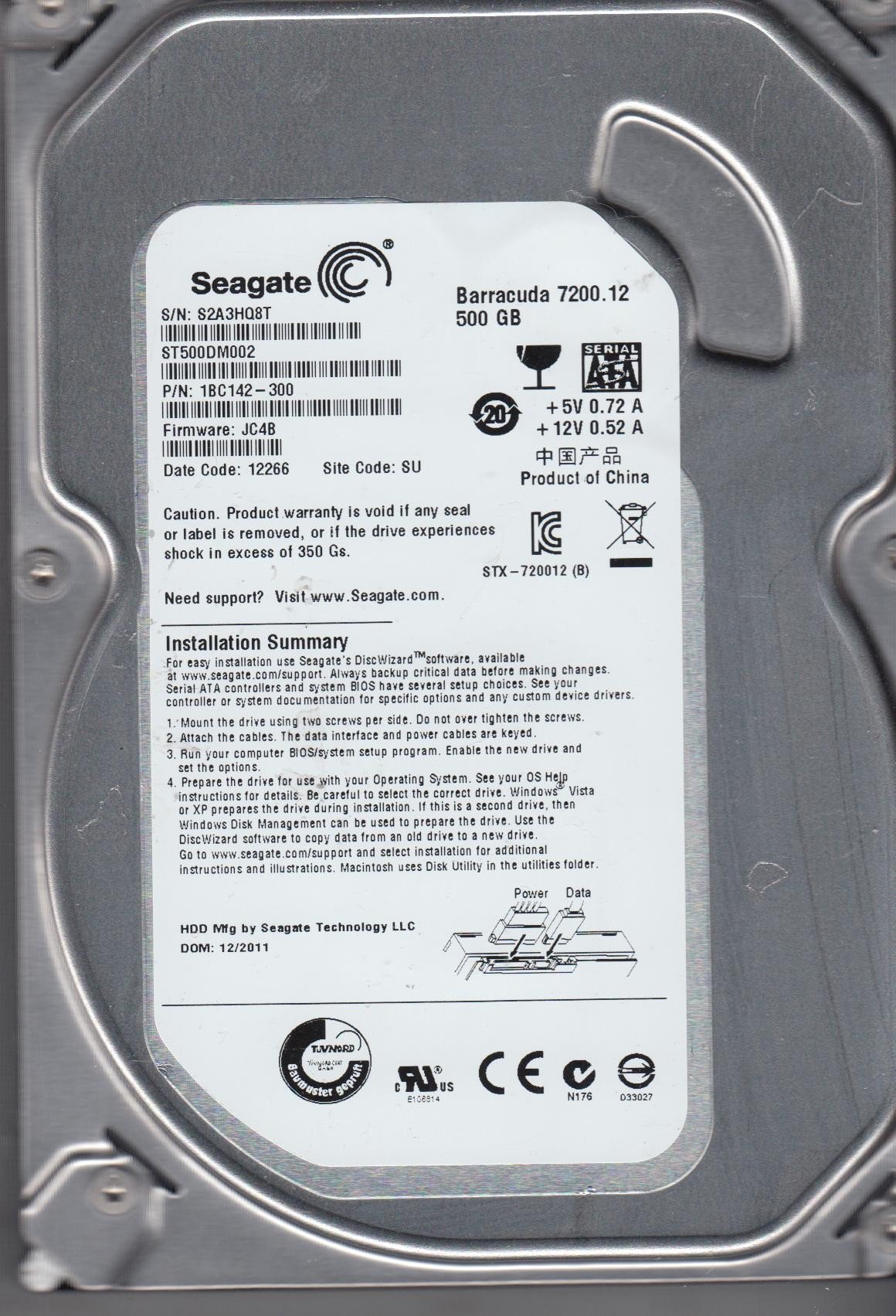 【中古】【人並み外れたに好いたらしい】Seagate Barracuda st500dm002 500 GB 3.5内蔵捉え所の無い運転 ? SATA ? 7200 rpm ? 16 MB緩衝装置 ? Chi