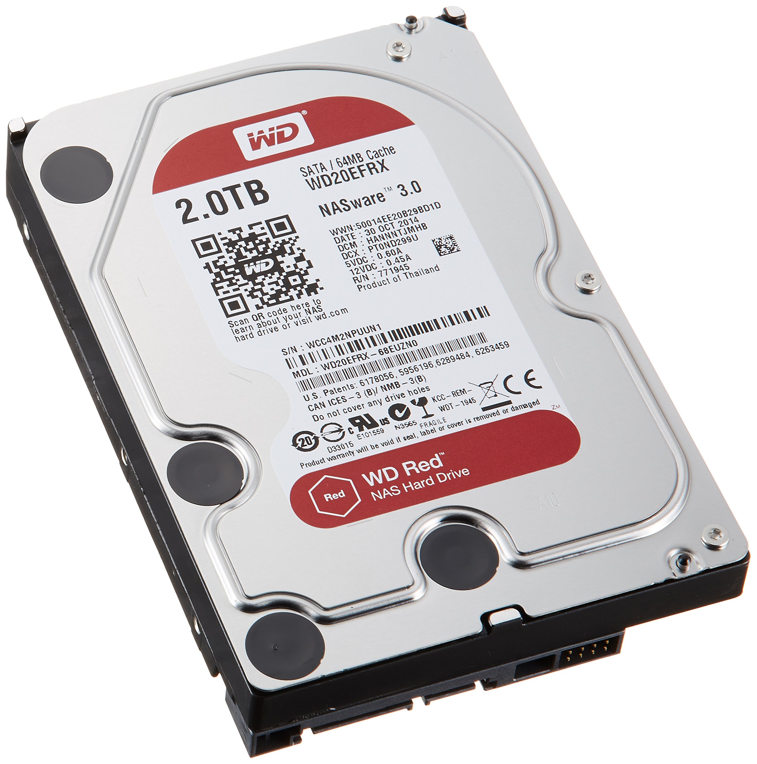 【中古】【非常に良い】WD HDD 内蔵ハードディスク 3.5インチ 2TB WD Red NAS用 WD20EFRX SATA3.0 5400rpm 3年保証